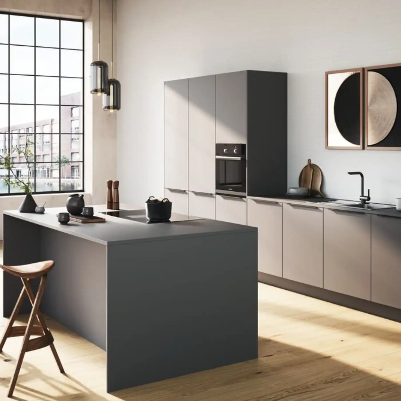 küchenhersteller-hacker-inselkueche-grau-modern-matt
