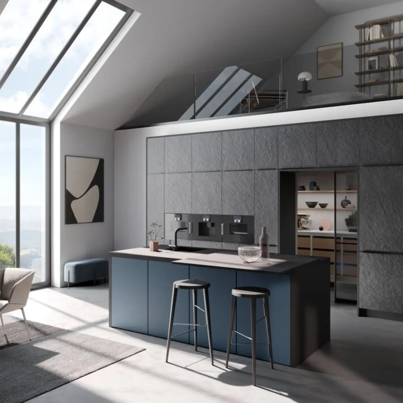 küchenhersteller-haecker-inselkueche-design-blau-grau-schiefer