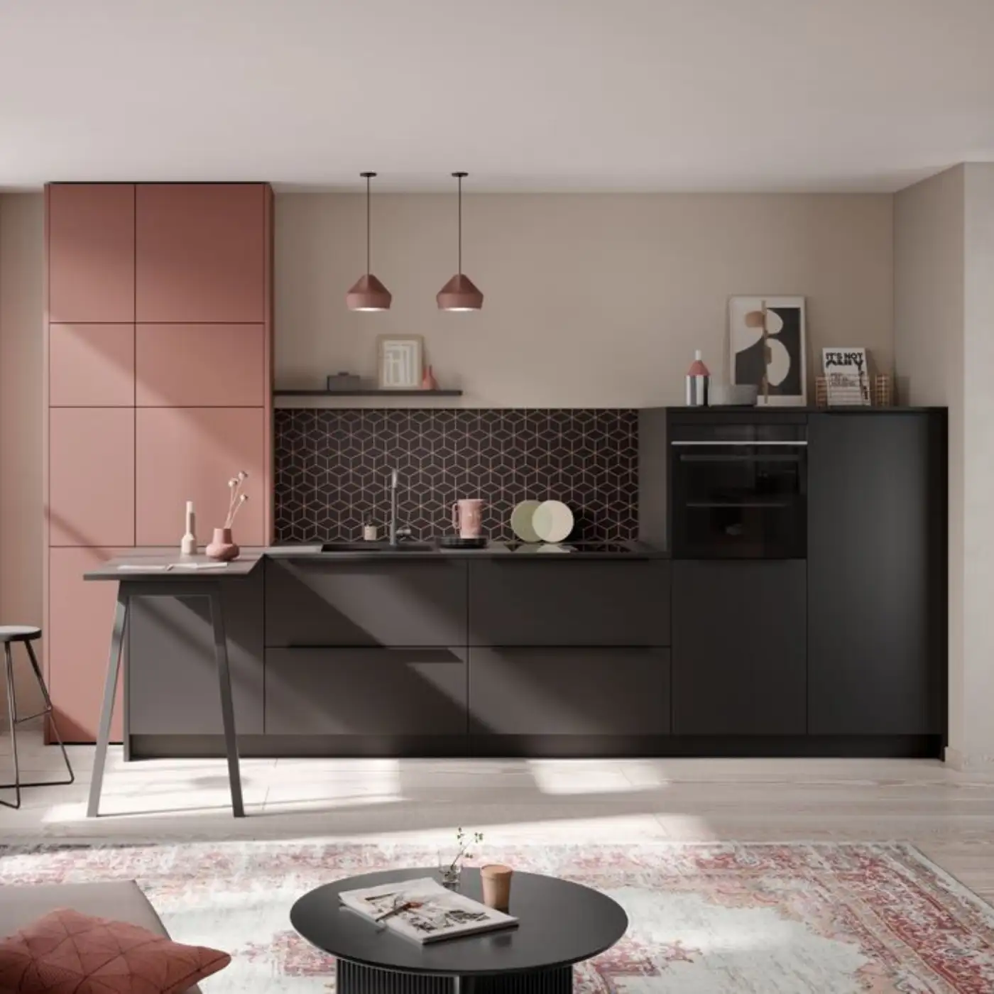 küchenhersteller-haecker-kuechenzeile-modern-schwarz-rosa