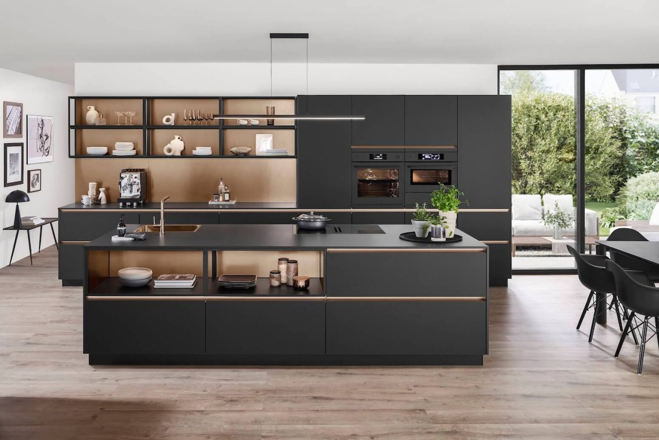 Nobilia Designkueche Schwarz matt grifflos