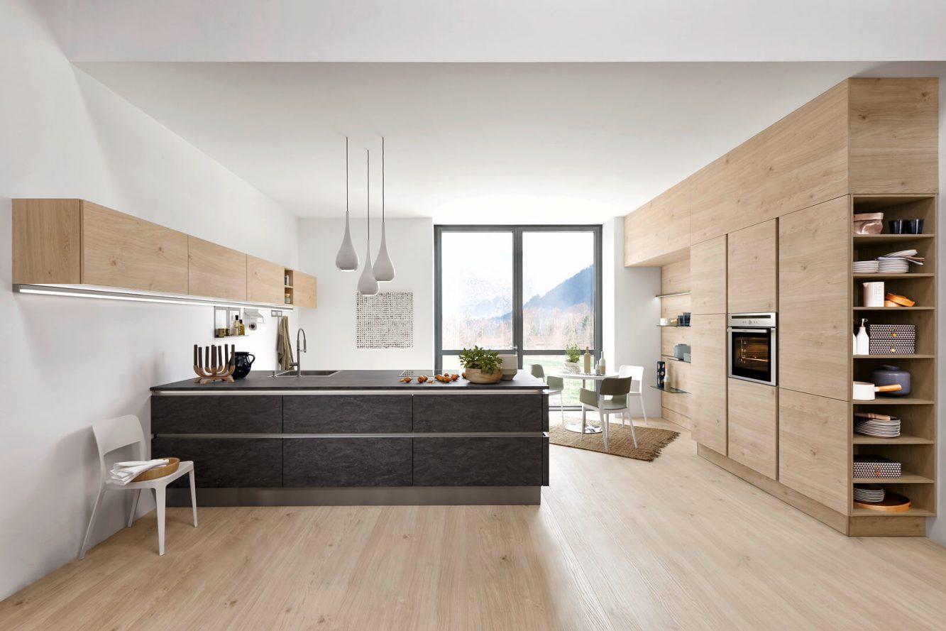 Nolte Inselküche modern Basaltstone Asteiche Natur